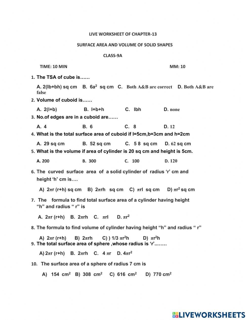Surface area & volume