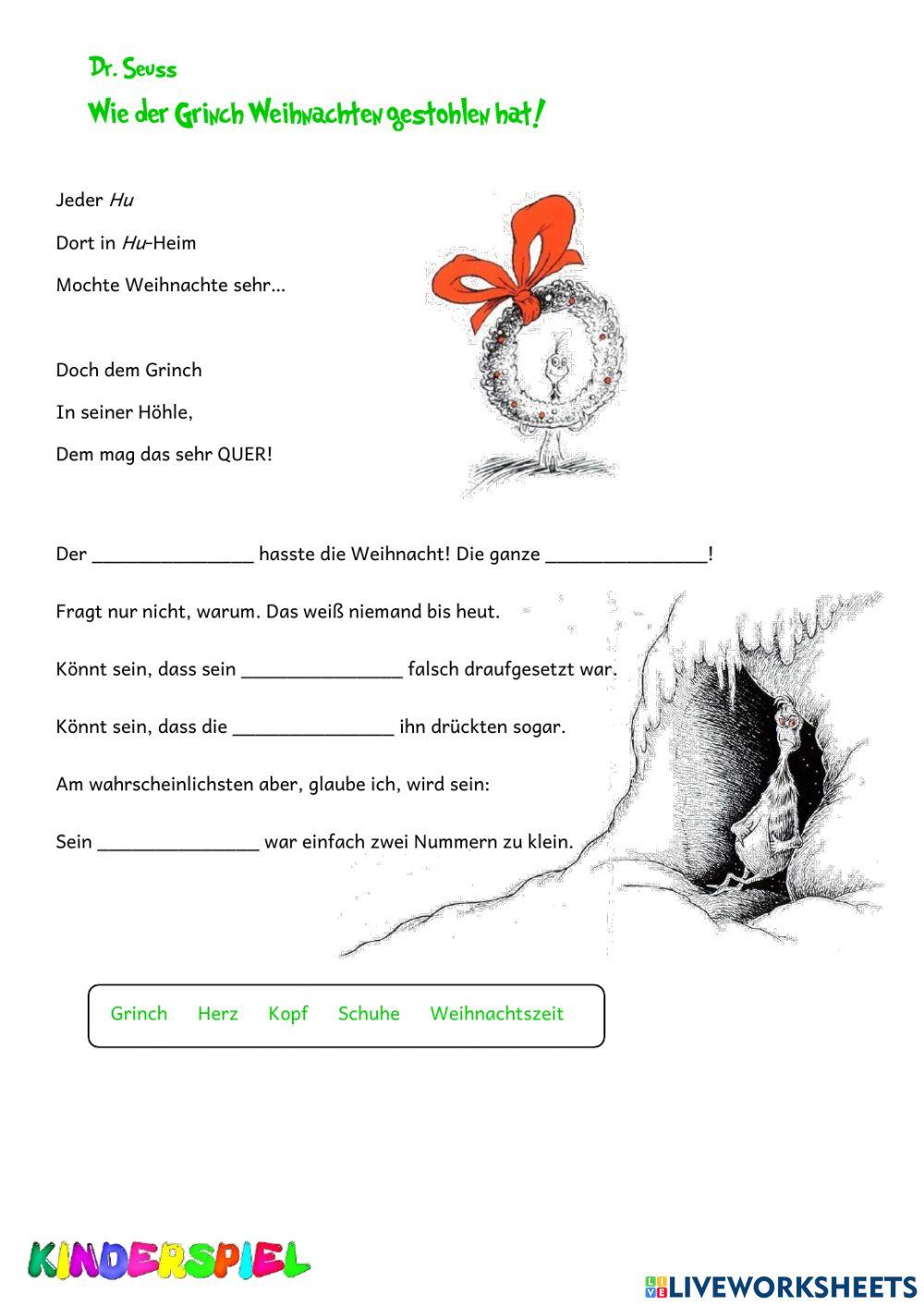 Wie Der Grinch Weihnachten Gestohlen Hat Pdf Wie der Grinch Weihnachten gestohlen hat! worksheet | Live Worksheets