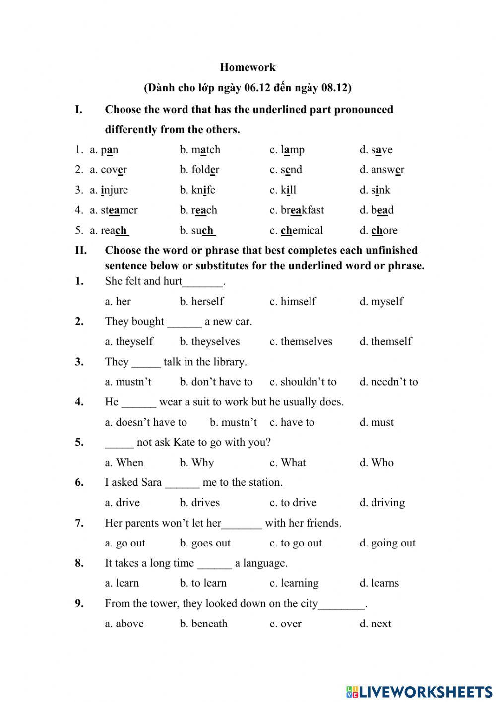 Homework for teens online worksheet | Live Worksheets