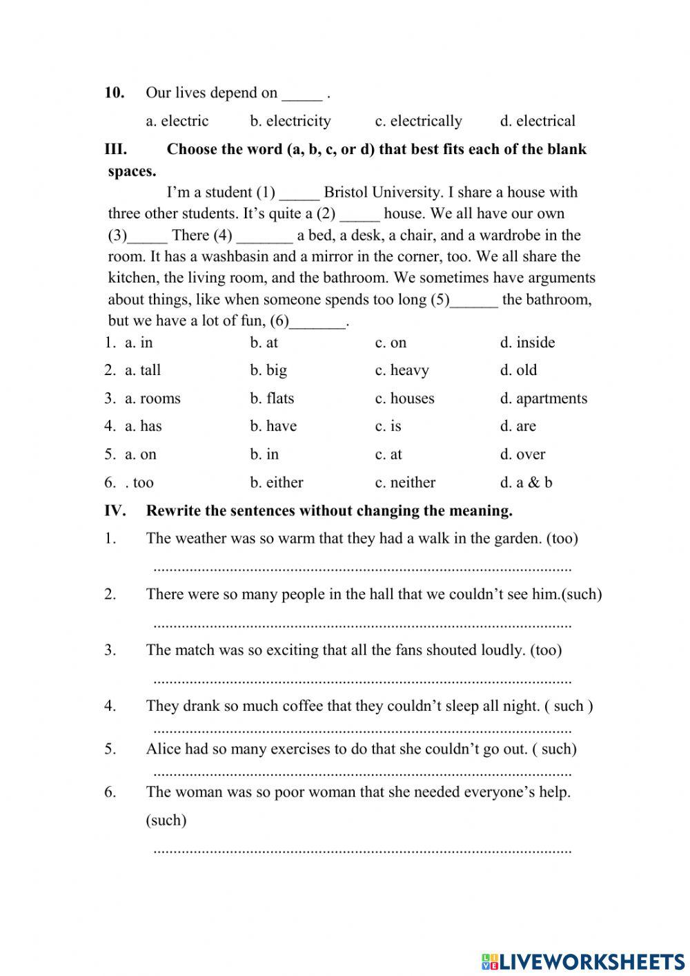 Homework for teens online worksheet | Live Worksheets