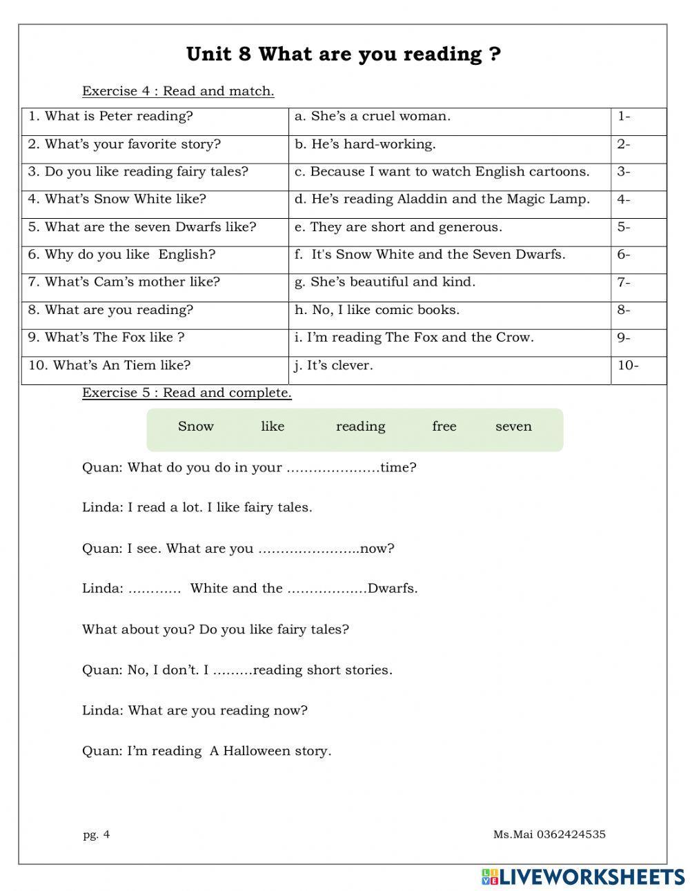 TA5 - Worksheet Unit 7+8