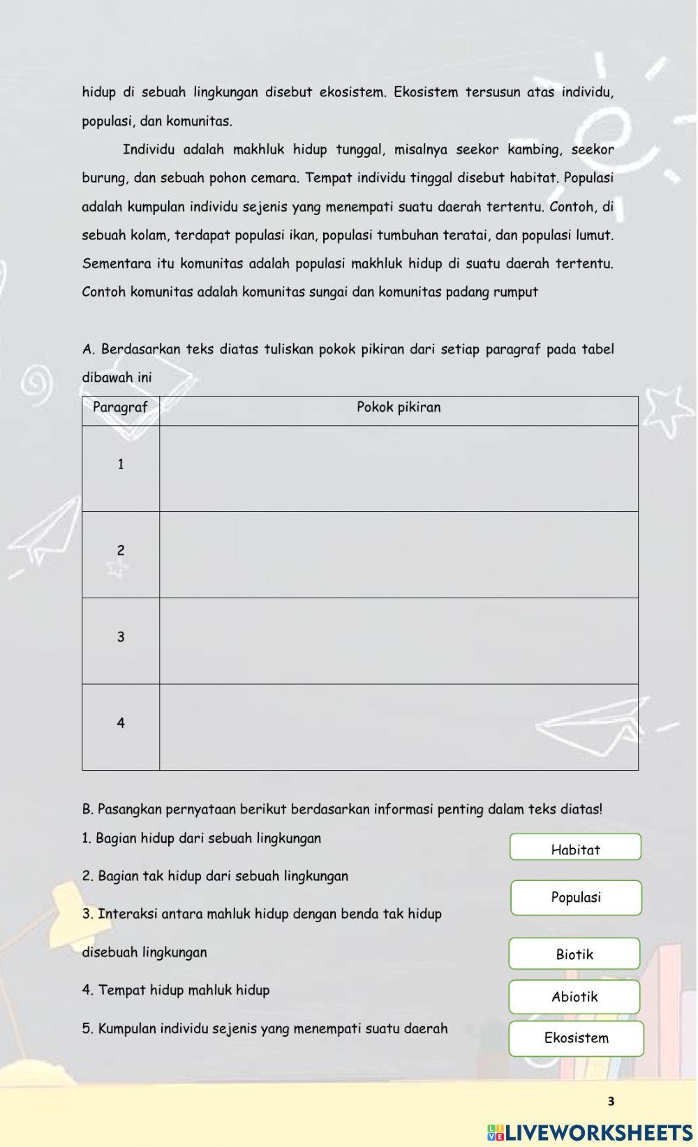 LKPD Tema 5. Ekosistem Subtema 1. Komponen Ekosistem Pembelajaran 1