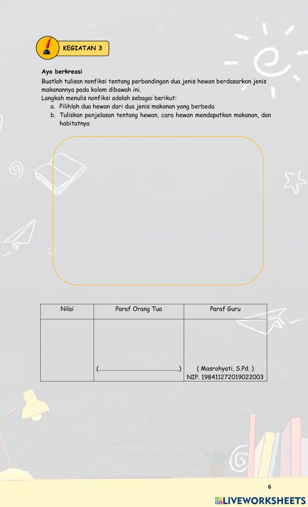 LKPD Tema 5. Ekosistem Subtema 1. Komponen Ekosistem Pembelajaran 1