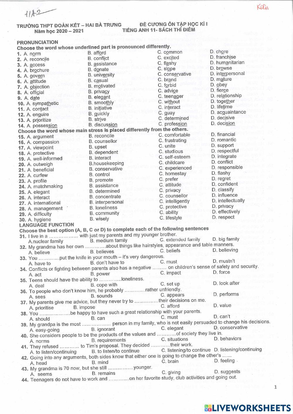 Y11 Review for final term 1 - HBT