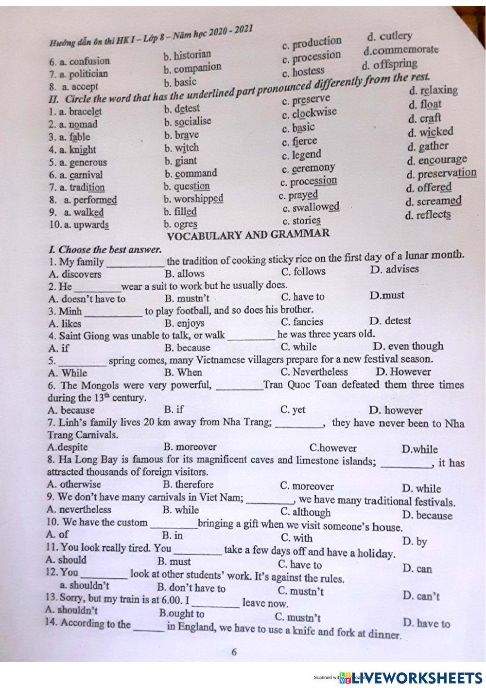 Y8 Review for final term 1 - T.H.