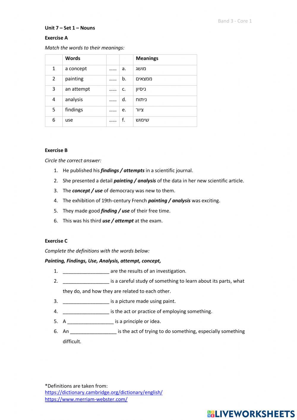 Band 3 (Core 1) - Unit 7 - Set 1