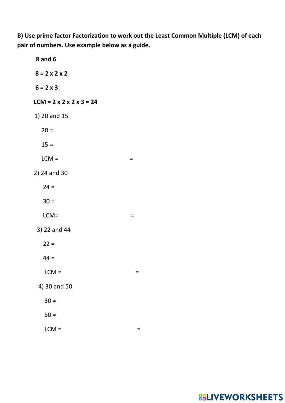 HCF and LCM by Prime Factorization-by Dr. Thomas online exercise for ...