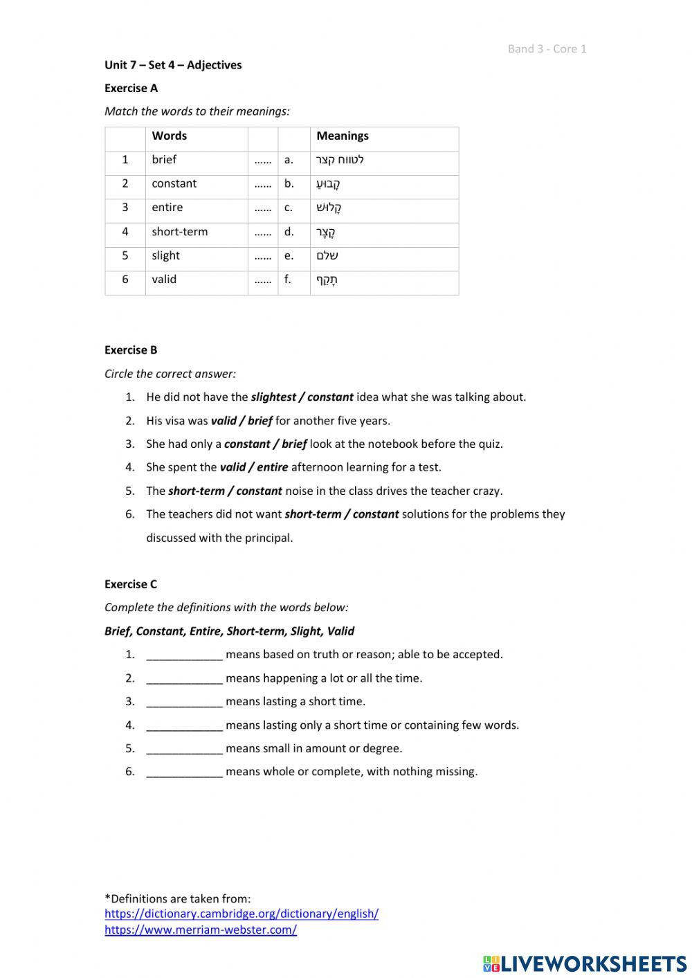 Band 3 (Core 1) - Unit 7 - Set 4