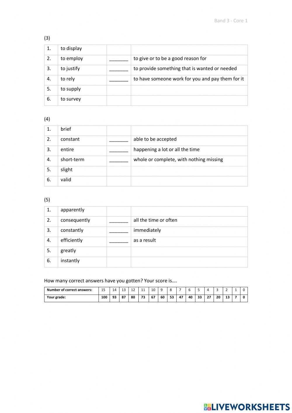 Band 3 (Core 1) - Unit 7 - Test