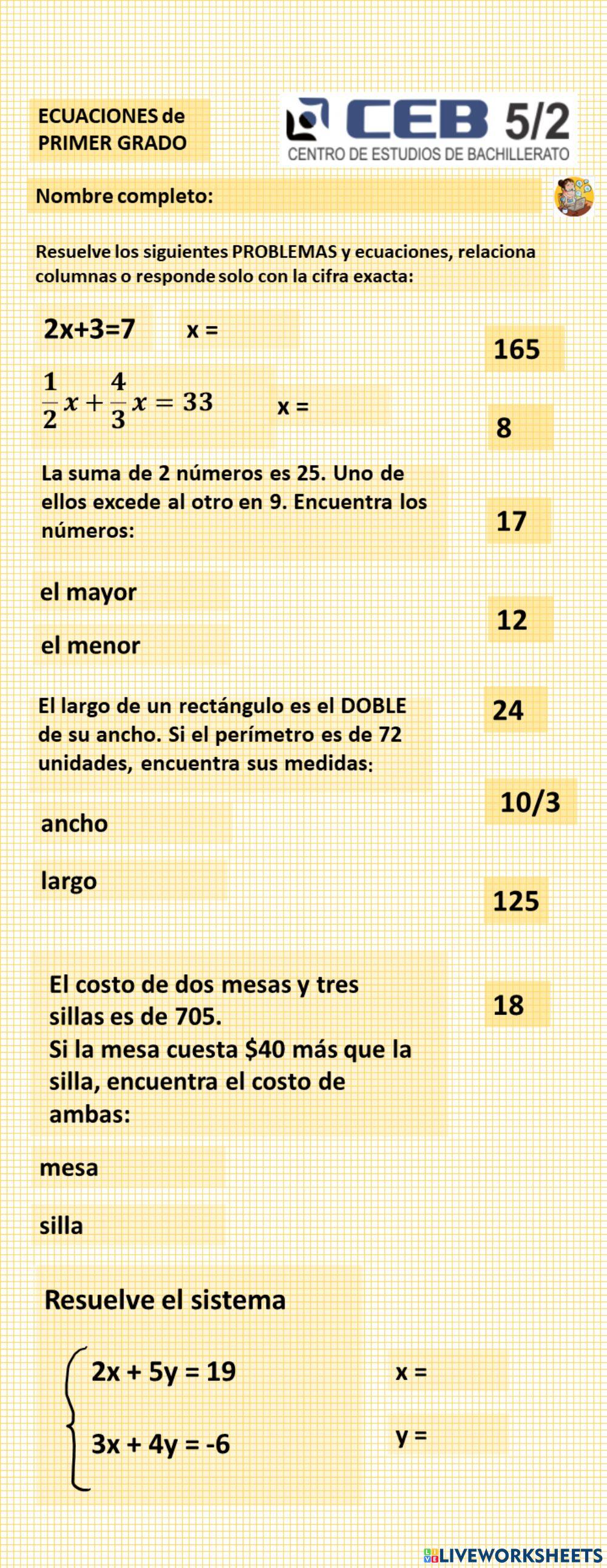 SISTEMAS de ecuaciones de primer grado