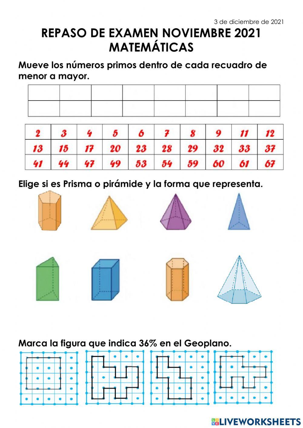 Repaso examen matemáticas nov 22