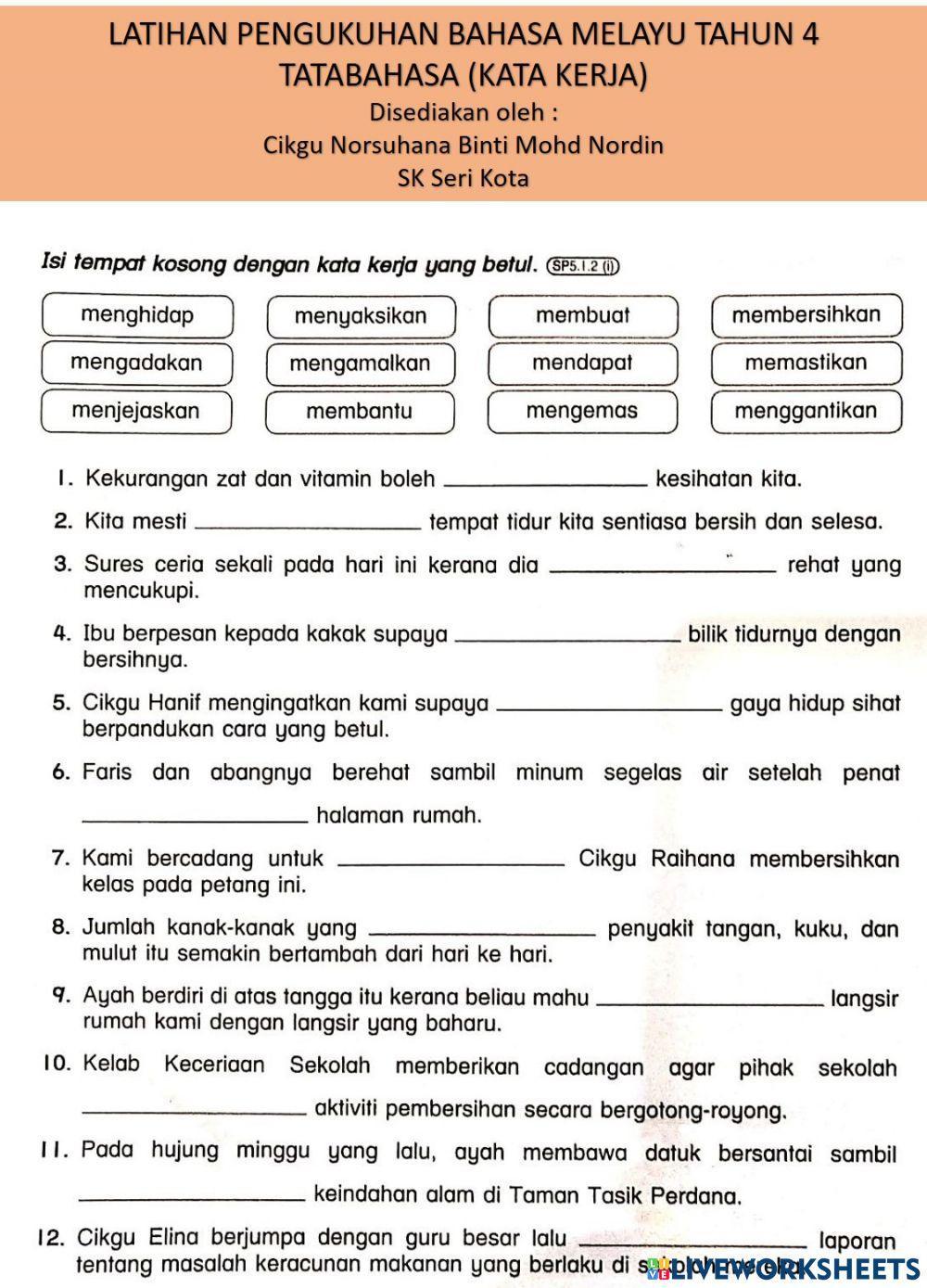 Latihan pengukuhan bm tahun 4 (kata kerja)