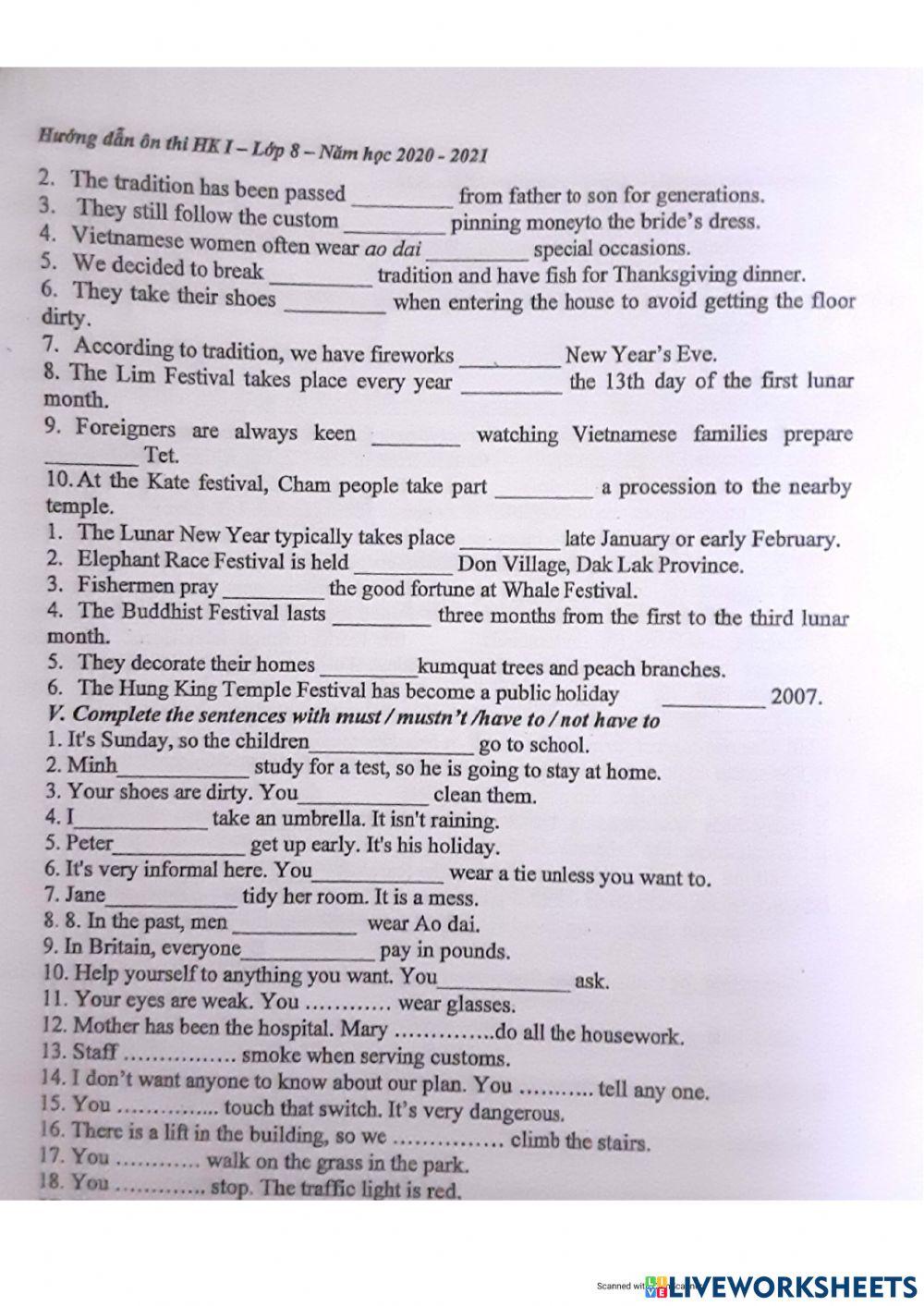 Y8 Review for final term 1 - T. H - prep-must-have to