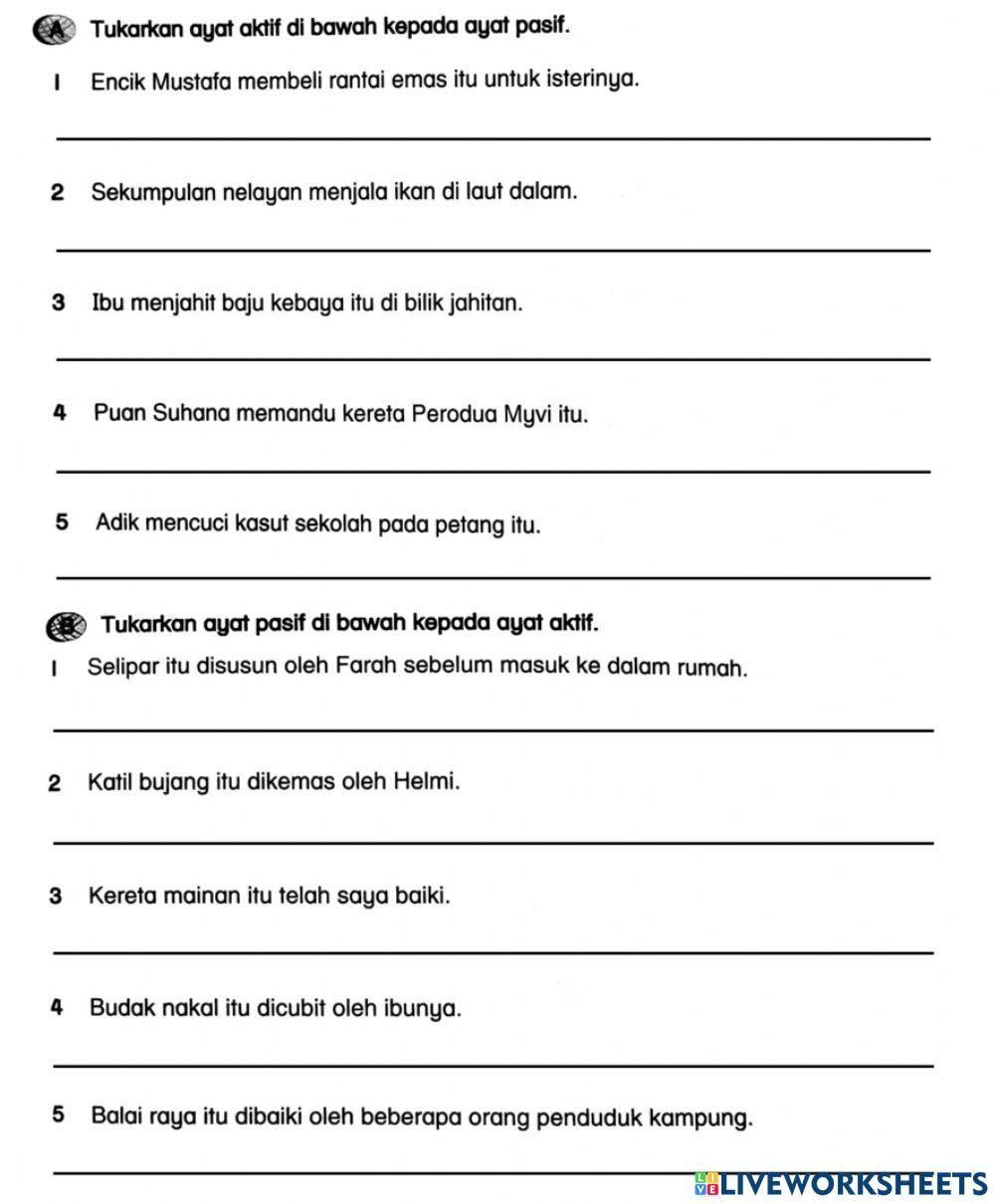Ceria belajar latihan ayat aktif dan ayat pasif bilarasa