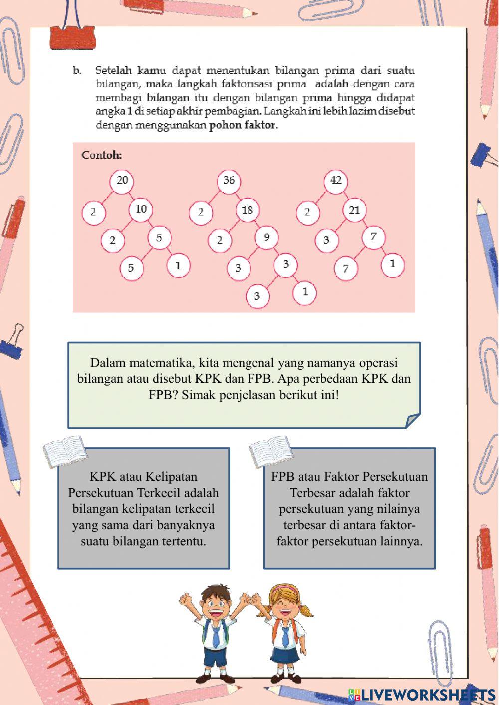 Menggunakan faktor prima untuk menentukan KPK dan FPB