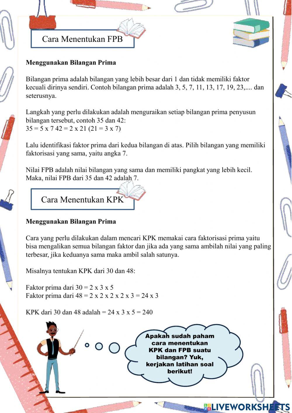 Menggunakan faktor prima untuk menentukan KPK dan FPB