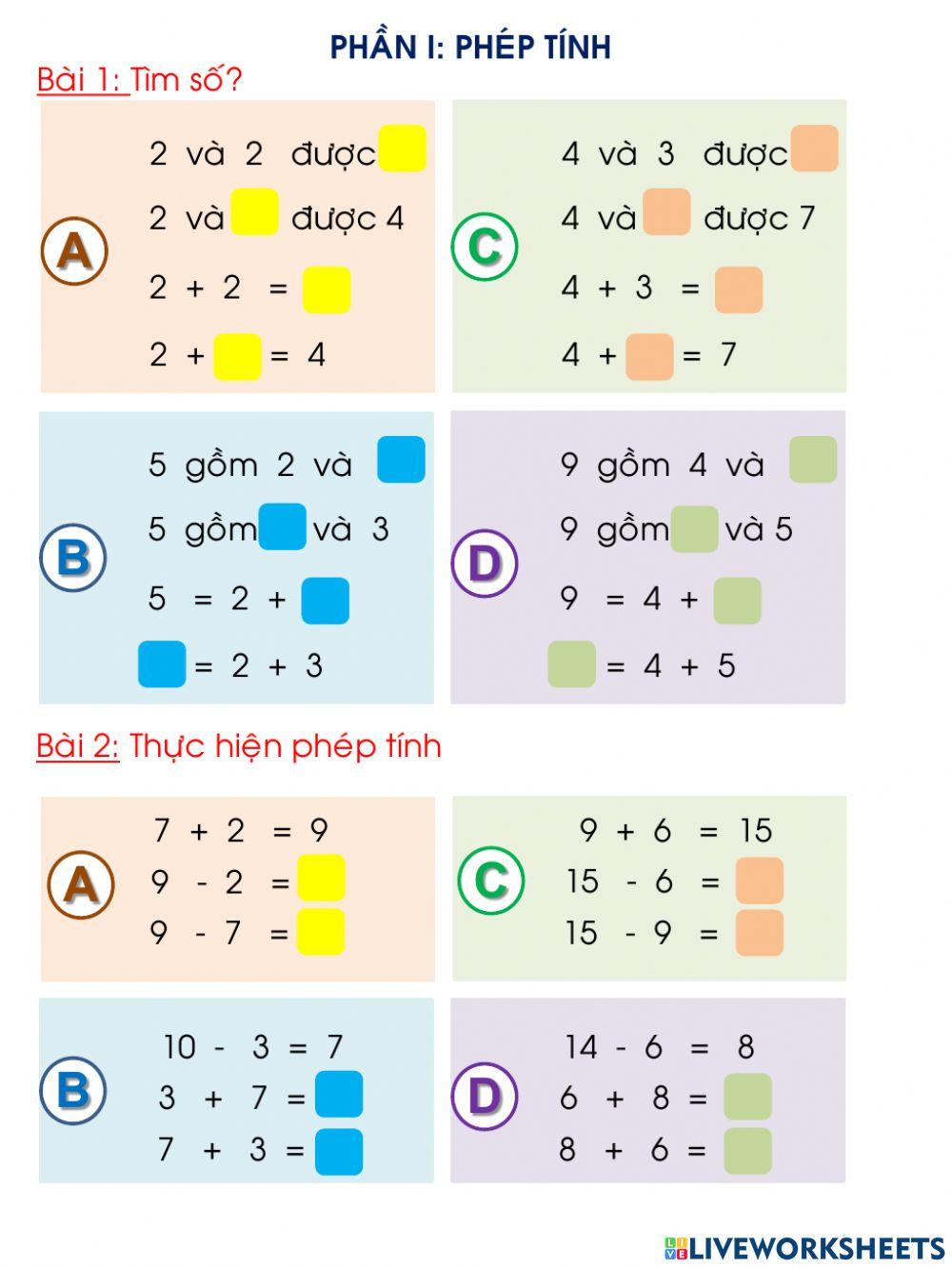 Toán online exercise for 1 | Live Worksheets