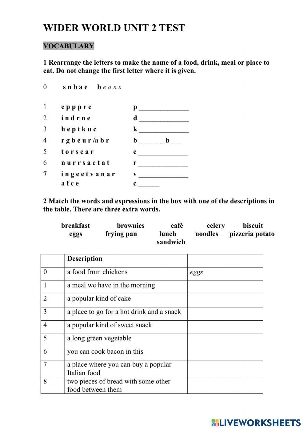 WiderWorld1 Unit 2 test