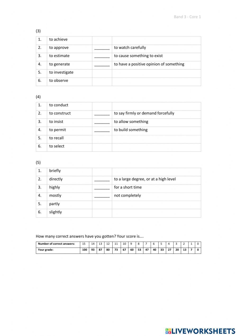 Band 3 (Core 1) - Unit 8 - Test