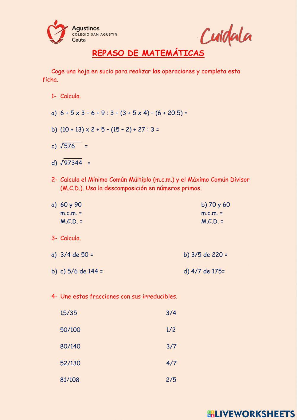 Repaso Cálculo y Fracciones