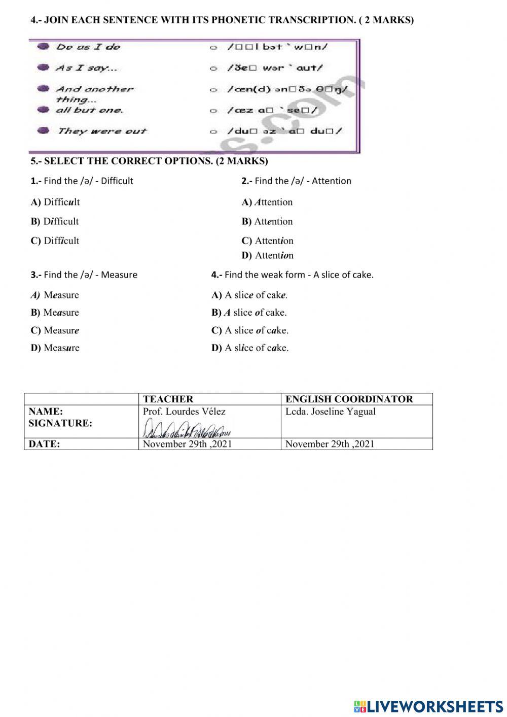 1st partial 2nd quimester Phonics Test