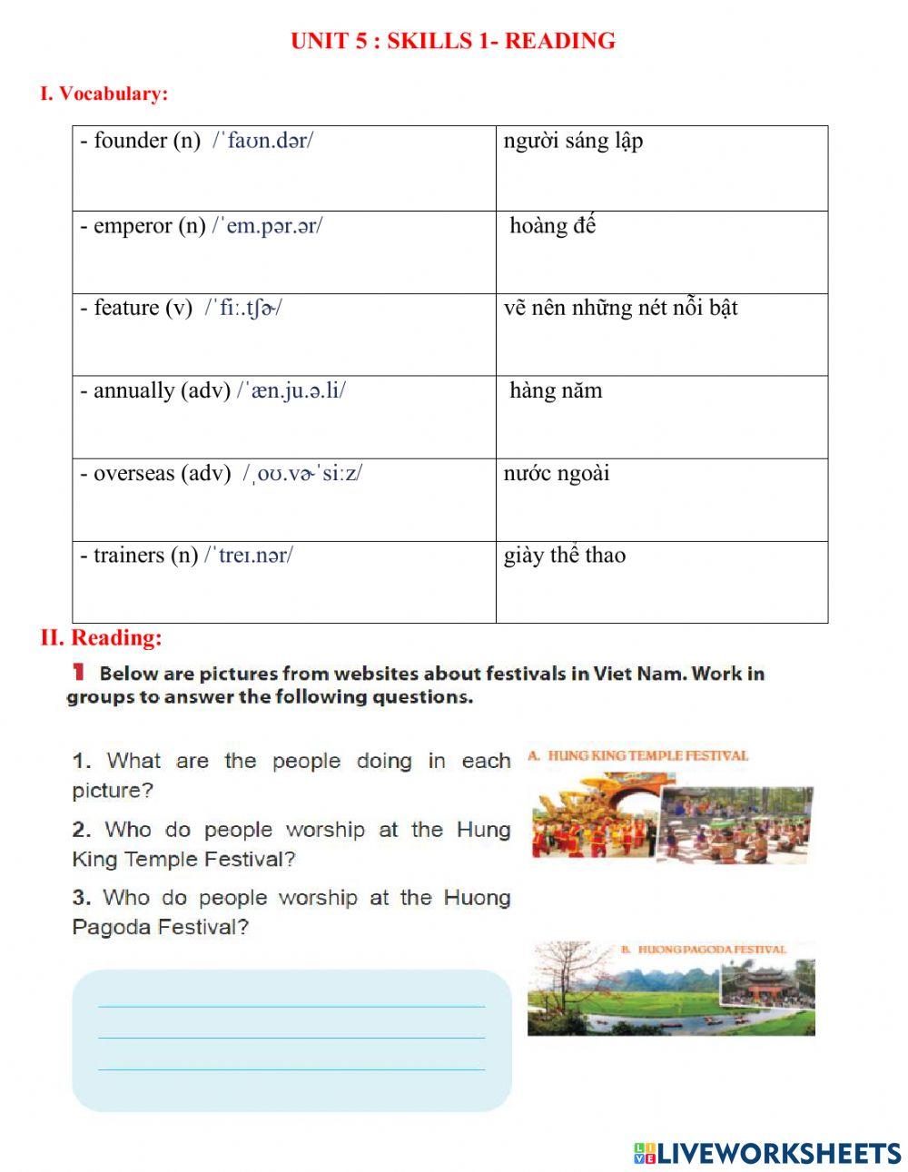 Unit 5 skills 1 online exercise for live worksheets