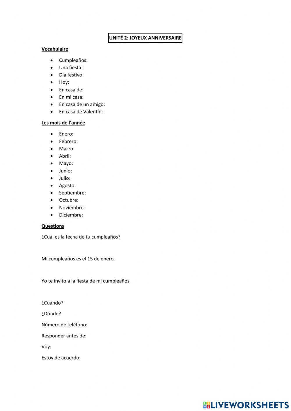 Unidad 2 libro francés 1º eso