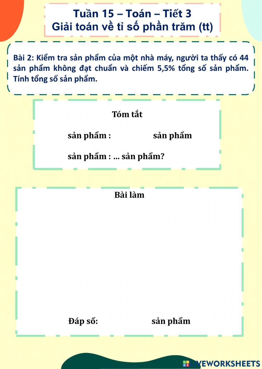Tuần 15 - Toán - Tiết 3 - Giải toán về tỉ số phần trăm