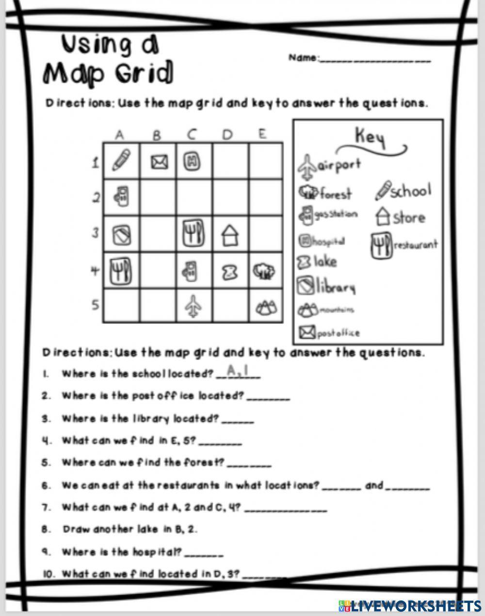 Grid Map worksheet Live Worksheets
