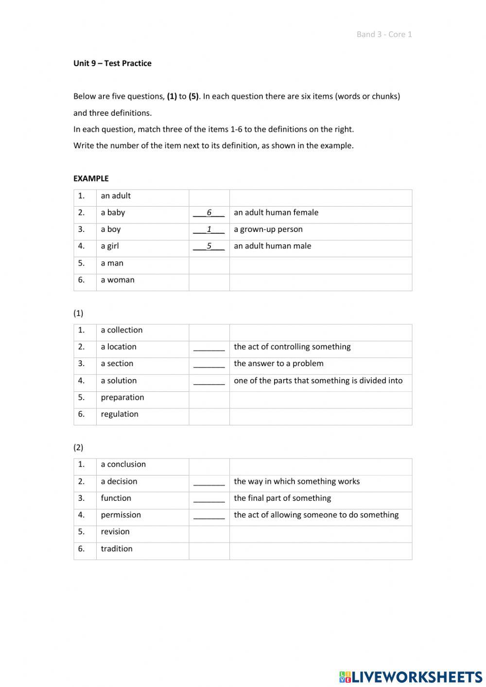 Band 3 (Core 1) - Unit 9 - Test
