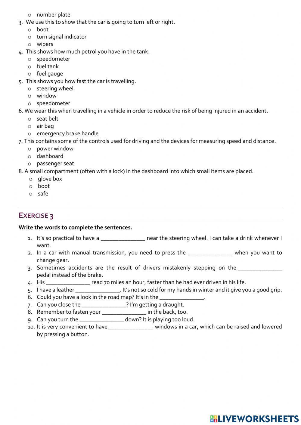 Parts of a car. The interior