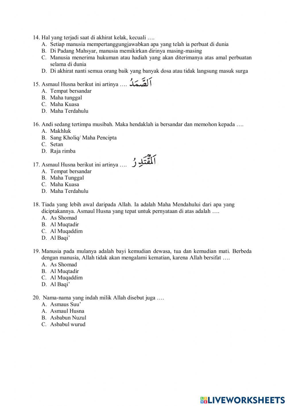 Soal PAS PAI KELAS 6