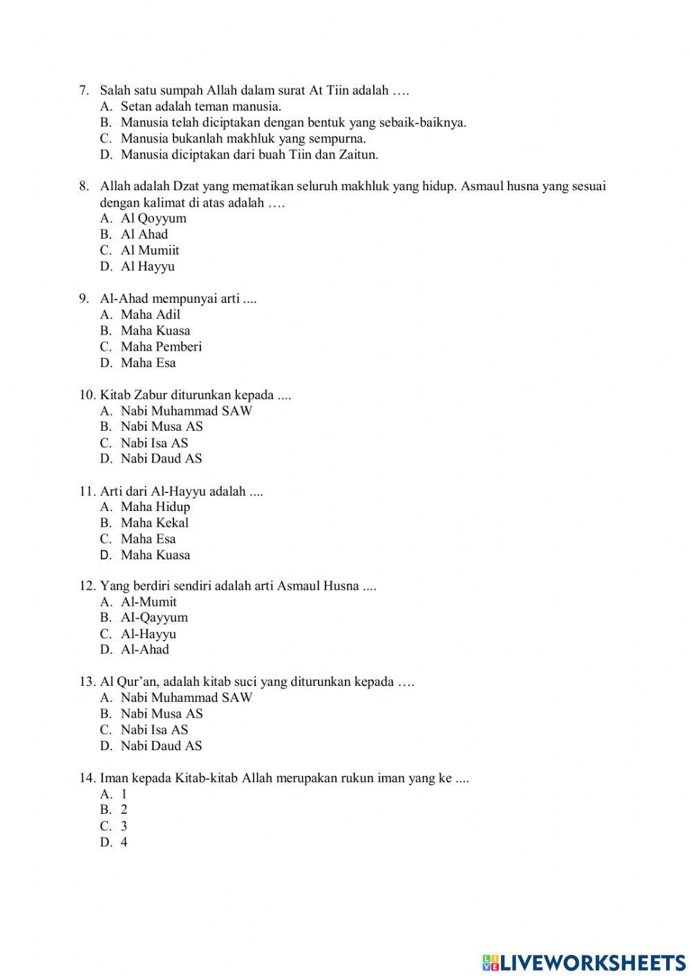 Soal PAS PAI KELAS 5