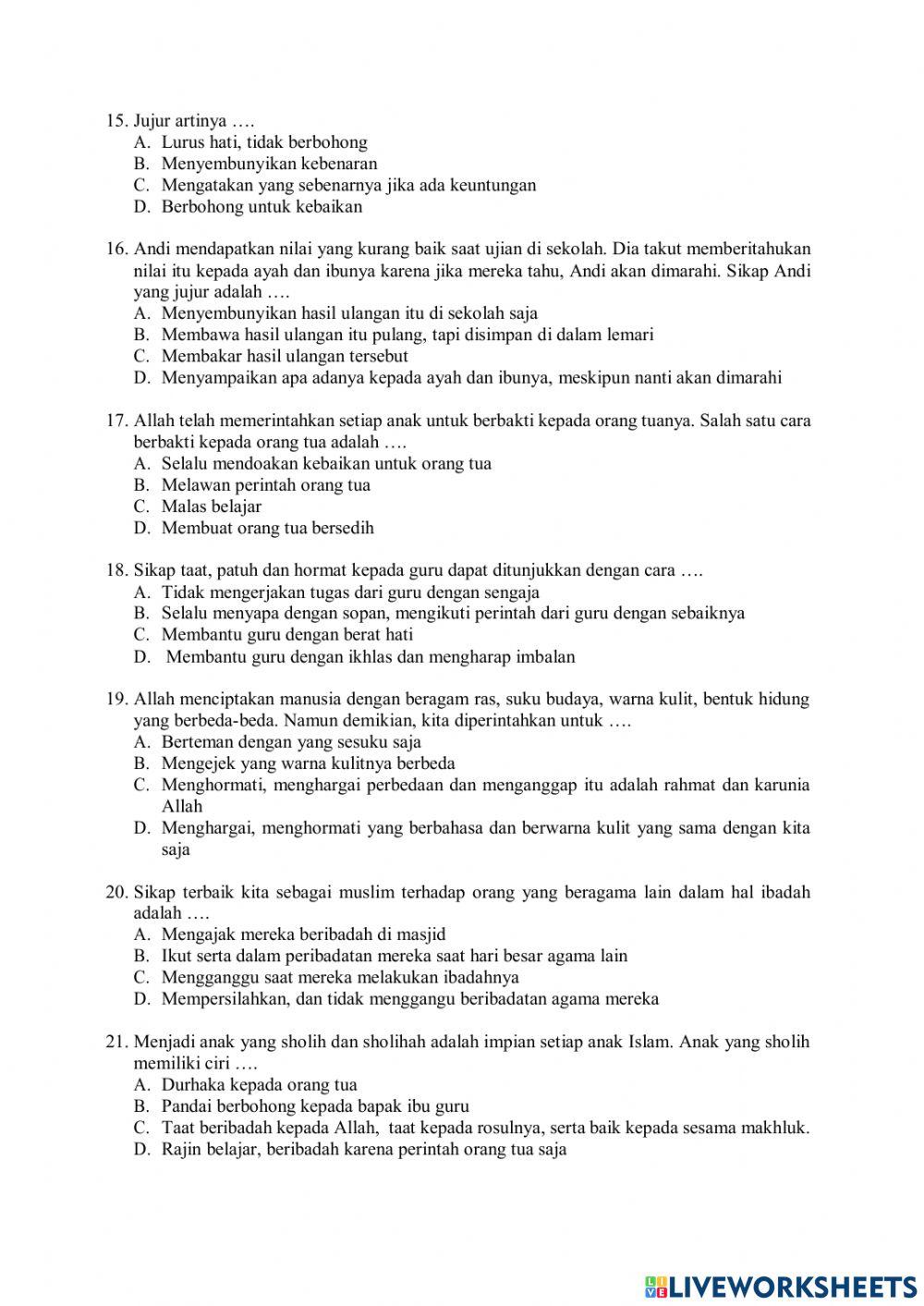 Soal PAS PAI KELAS 5