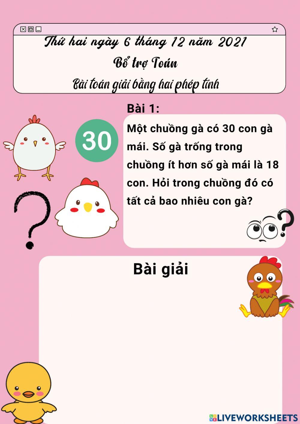 Bài toán giải bằng 2 phép tính