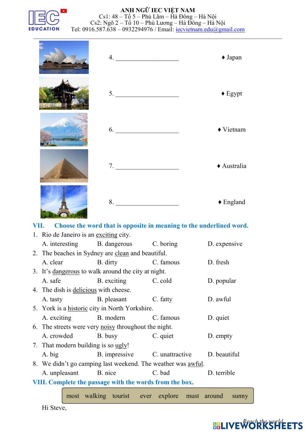 Unit 9 : Grade 6 : Cities Of The World