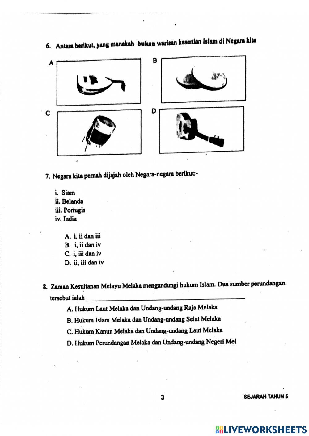 Latihan pbd sejarah tahun 5
