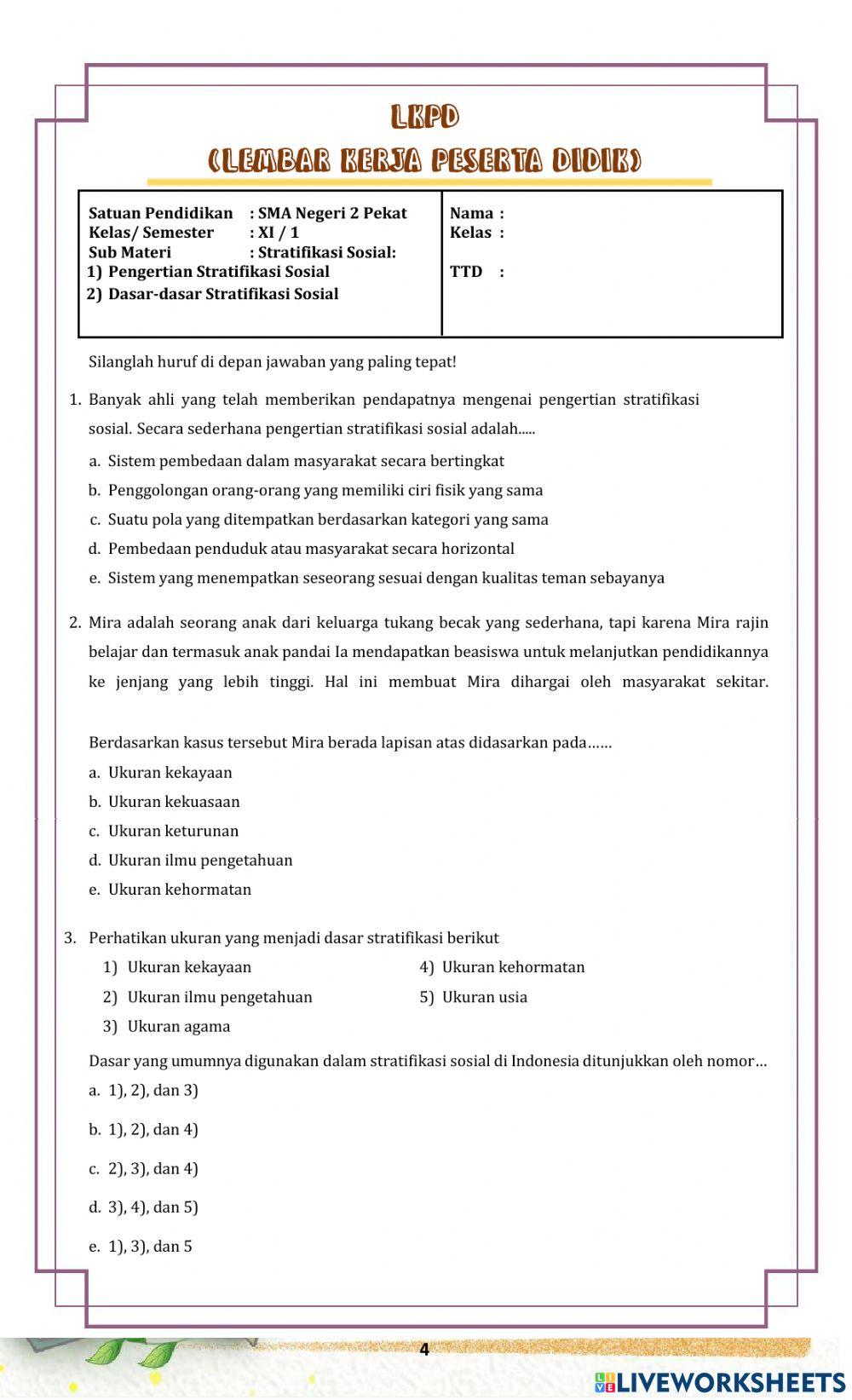 LKPD Sosiologi (Stratifikasi Sosial)