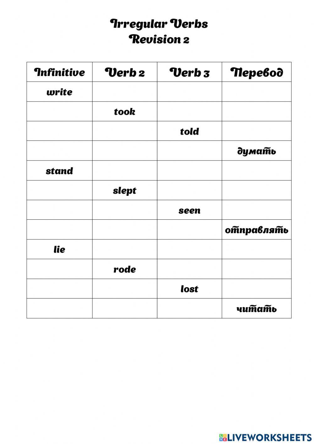 Irregular verbs Revision 2