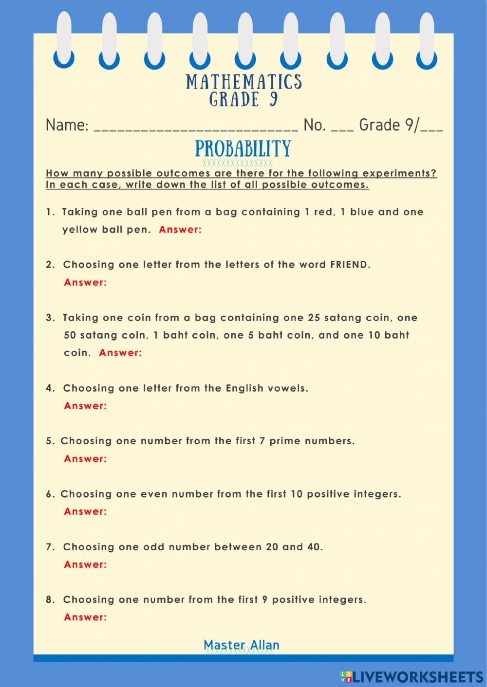 Intro to Probability | Spidey Mojo | Live Worksheets