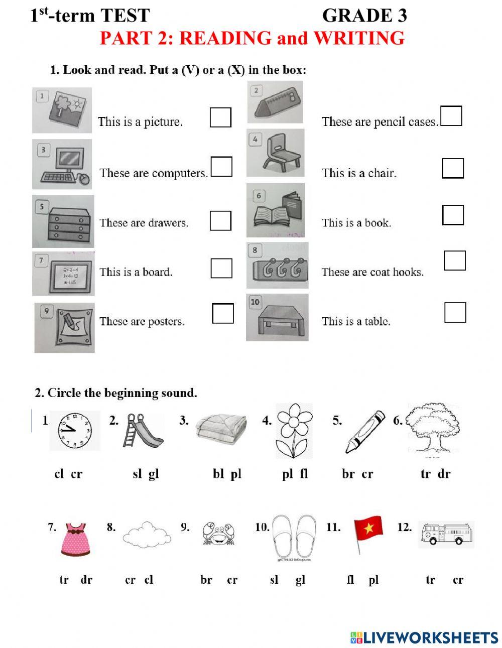 1st-term TEST ONLINE GRADE 3 - READING AND WRITING