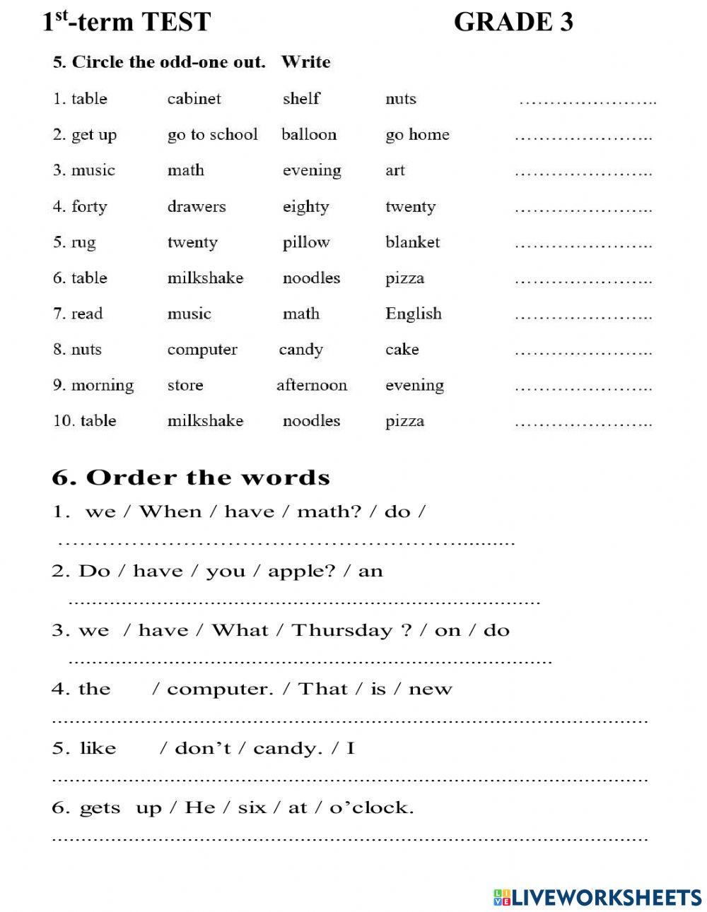 1st-term TEST ONLINE GRADE 3 - READING AND WRITING