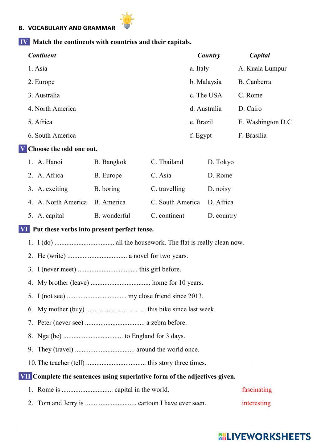 English 6 Big4 Unit 9 -Vocabulary and Grammar