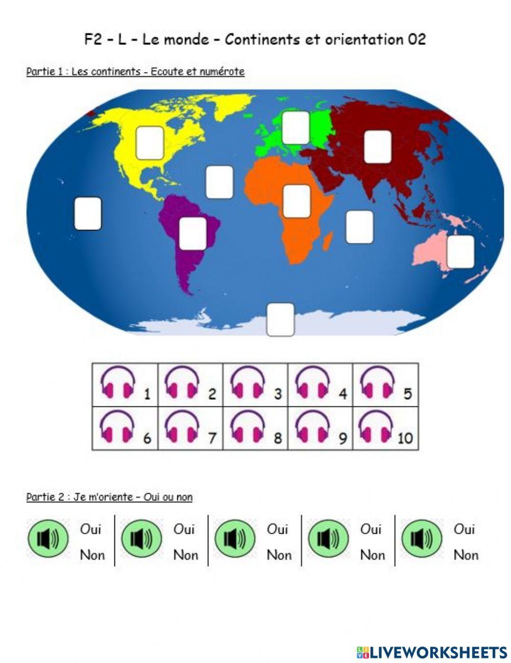 F2 - L - Le monde - Continents et orientation 02 F2 - L - Le monde - Continents et orientation 02