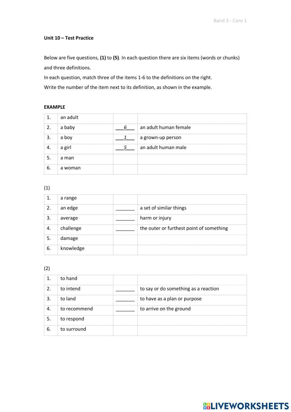 Band 3 (Core 1) - Unit 10 - Test