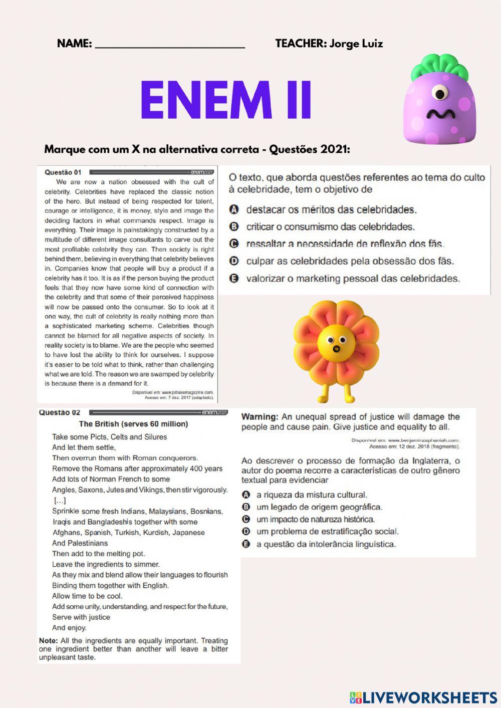 ENEM prova ENEM prova