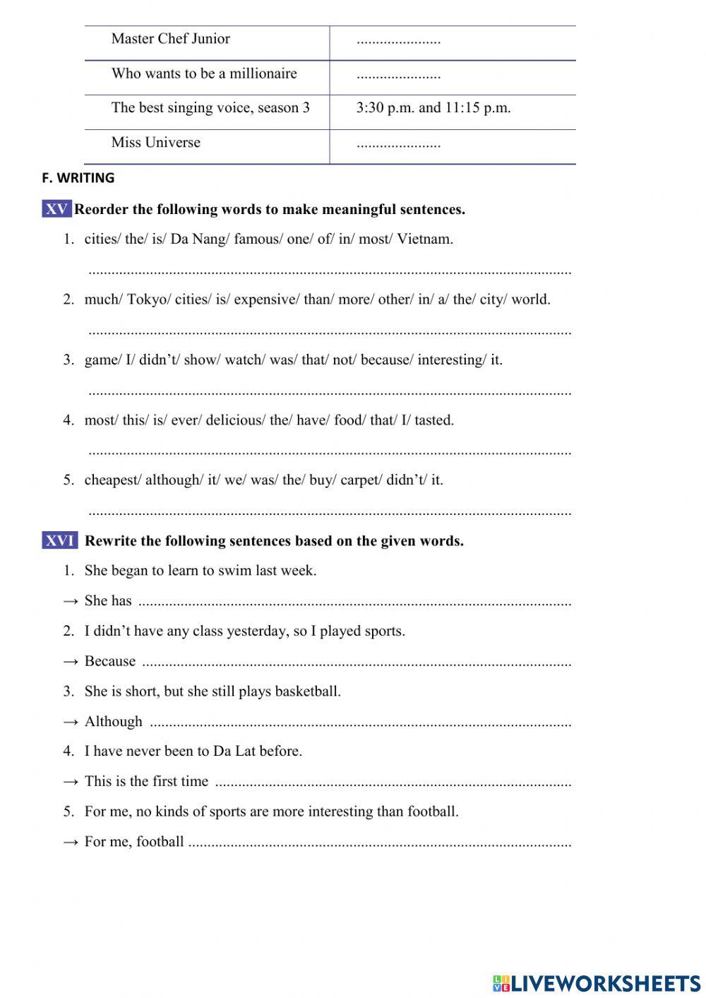 English 6 Big4 Review Unit 7,8,9 - Listening and Writing Skills