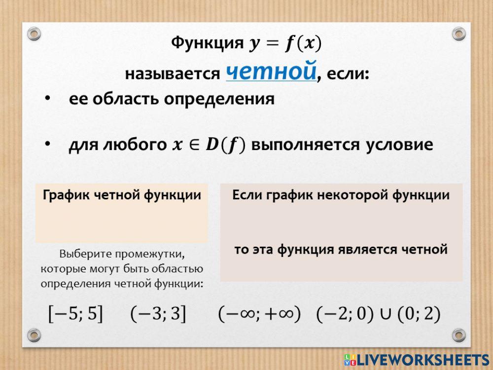 Четная функция (теория) worksheet | Live Worksheets