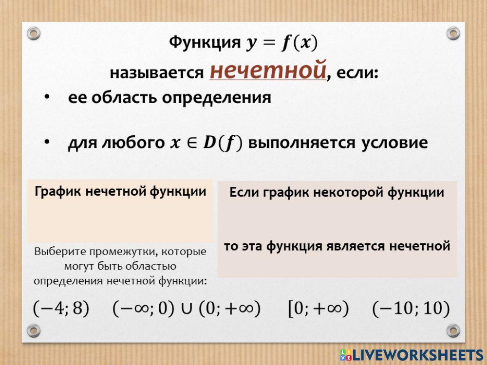 Нечетная функция (теория) worksheet | Live Worksheets