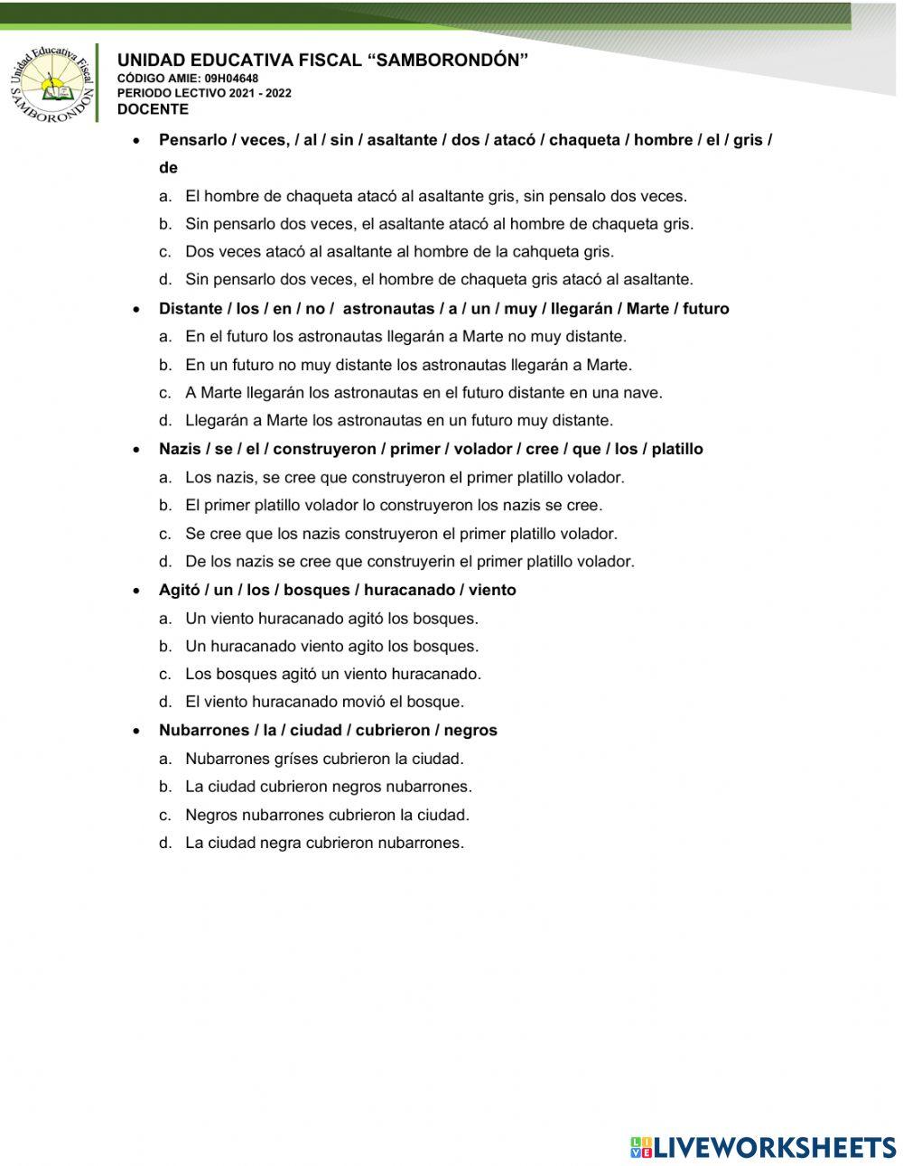 Ordenación de oraciones